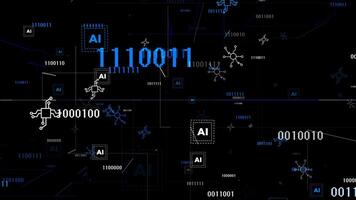 blauw en wit 3d technologie element kunstmatig intelligentie- Matrix zwart achtergrond video