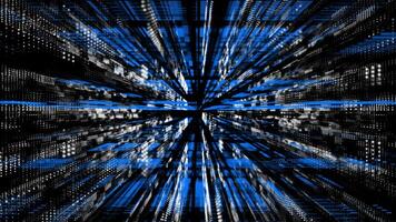 blue floating particles in digital technologic 3d cyberspace blurry background video