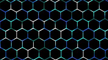 2d lysande digital teknologi hexagonal maska bakgrund, lysande neon ljus gaming bakgrund video