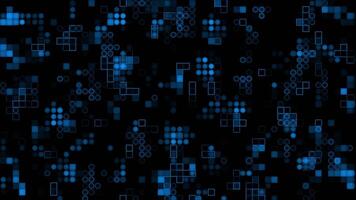 Appearing and disappearing 2d blue circles and squares digital background, dark futuristic background video