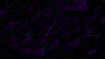 purple flashing lines and dots with multiple polygon shape on black background, dark futuristic 3d technology background video