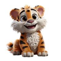 AI generated 3d cartoon character cute baby tiger isolated on transparent background, generative ai png