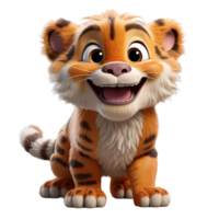 AI generated 3d cartoon character cute baby tiger isolated on transparent background, generative ai png