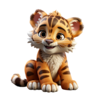 AI generated 3d cartoon character cute baby tiger isolated on transparent background, generative ai png