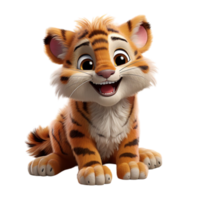 AI generated 3d cartoon character cute baby tiger isolated on transparent background, generative ai png