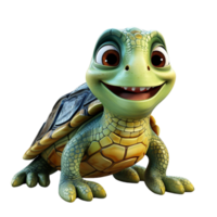 ai generado linda 3d diseño Tortuga dibujos animados personaje con sonriente facial expresión aislado en transparente fondo, generativo ai png