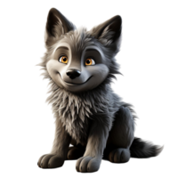 AI generated 3d portrait of baby wolf isolated on transparent background, generative ai png