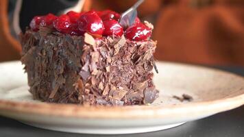 bolo de chocolate e creme em um prato na mesa video