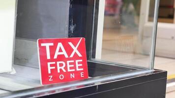 shop tax free text duty free shop sign on shop window video