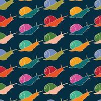 Hand drawn colorful snails, seamless vector pattern