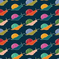 Hand drawn colorful snails, seamless vector pattern