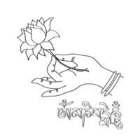 Hand drawn hand with lotus flower and sanskrit mantra vector