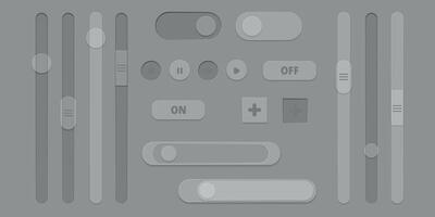 3d slider bar, vector illustration. Scrollbar volume, brightness. Panel switch control. Concept toggle scroll. User interface, play two button. Vertical drag shape, level, scale. Loading bar