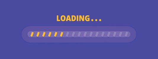 Speed upload or download. Load bar progress icon. A bright yellow element of a mobile app or website. Update stage. Waiting for a preload. Vector illustration on purple background.