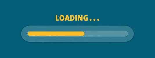 Load bar progress icon. Speed upload or download. A bright yellow element of a mobile app or website. Update stage. Waiting for a preload. Vector graphics on blue background.