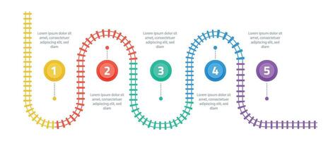 ferrocarril pistas infografía. negocio modelo con números 5 5 opciones o pasos. ferrocarril sencillo icono, carril pista dirección, tren pistas vistoso vector ilustración en un blanco antecedentes.