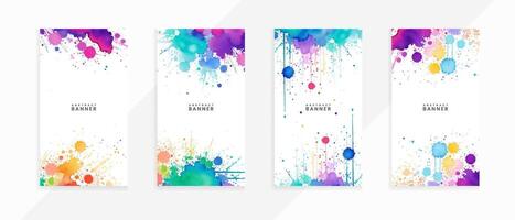 Abstract Colorful Isolated Bright drawn watercolor splash and stains background banners set vector