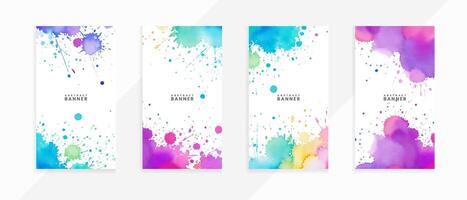 Abstract Colorful watercolor splash and stains with isolated scarlet spot textures banners set vector