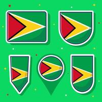 Flat cartoon vector illustration of Guyana national flag with many shapes inside