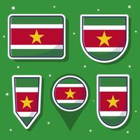 Flat cartoon vector illustration of Suriname national flag with many shapes inside