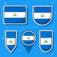 Flat cartoon vector illustration of Nicaragua national flag with many shapes inside