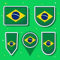 Flat cartoon vector illustration of Brazil national flag with many shapes inside