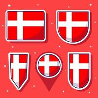 Flat cartoon vector illustration of Denmark national flag with many shapes inside