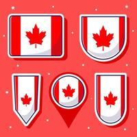 Flat cartoon vector illustration of Canada national flag with many shapes inside
