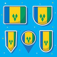 Flat cartoon vector illustration of Saint Vincent and Grenadines national flag with many shapes inside