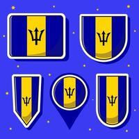 Flat cartoon vector illustration of Barbados national flag with many shapes inside