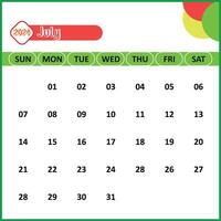 July Month Calendar for 2024, Monday Start - White Background vector