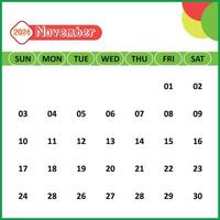 November Month Calendar for 2024, Friday Start - White Background vector