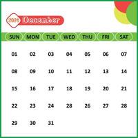 December Month Calendar for 2024, Sunday Start - White Background vector