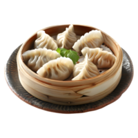 ai gerado 3d Renderização do uma dumplings com molho em transparente fundo - ai gerado png