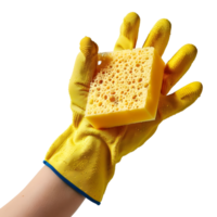 AI generated 3D Rendering of a Washing Sponge in Hand with Gloves on Transparent Background - Ai Generated png