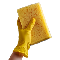 AI generated 3D Rendering of a Washing Sponge in Hand with Gloves on Transparent Background - Ai Generated png