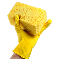 AI generated 3D Rendering of a Washing Sponge in Hand with Gloves on Transparent Background - Ai Generated png