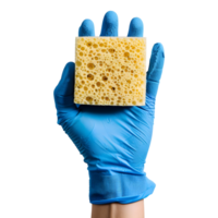ai gegenereerd 3d renderen van een het wassen spons in hand- met handschoenen Aan transparant achtergrond - ai gegenereerd png
