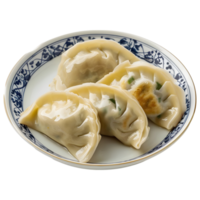 ai généré 3d le rendu de une Dumplings dans une assiette sur transparent Contexte - ai généré png