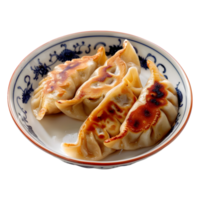 ai généré 3d le rendu de une Dumplings dans une assiette sur transparent Contexte - ai généré png