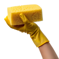 AI generated 3D Rendering of a Washing Sponge in Hand with Gloves on Transparent Background - Ai Generated png