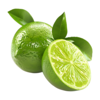 AI generated 3D Rendering of a Green Lemon with Leaves on Transparent Background - Ai Generated png