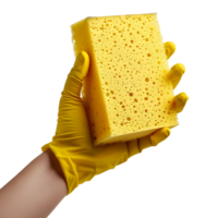 AI generated 3D Rendering of a Washing Sponge in Hand with Gloves on Transparent Background - Ai Generated png