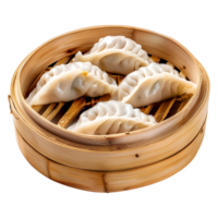 ai généré 3d le rendu de une Dumplings dans une assiette sur transparent Contexte - ai généré png