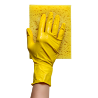 ai generado 3d representación de un Lavado esponja en mano con guantes en transparente antecedentes - ai generado png