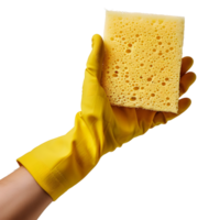 AI generated 3D Rendering of a Washing Sponge in Hand with Gloves on Transparent Background - Ai Generated png