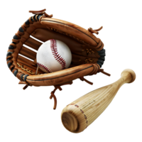 AI generated 3D Rendering of a Baseball Bat with Ball and Gloves on Transparent Background - Ai Generated png