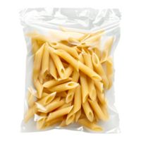 ai generado 3d representación de un pasta o marconi en un el plastico paquete en transparente antecedentes - ai generado png