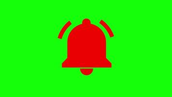 Animated red ringing bell icon. Animation, pictogram, motion graphics. Useful for social media, interfaces, infographics, websites. Chroma key, green screen background video