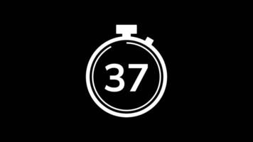 40 seconds countdown timer animation from 40 to 0 seconds. Modern white stopwatch cowndown timer on black background video